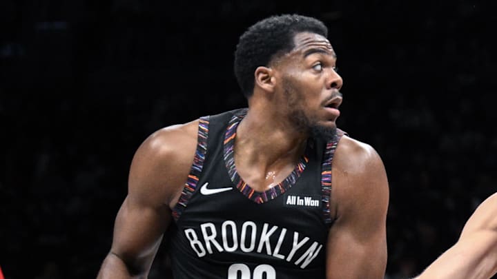 Dec 21, 2025; Brooklyn, New York, USA; Brooklyn Nets center Day'Ron Sharpe (20) looks to pass the ball as Toronto Raptors forward/center Sandro Mamukelashvili (54) defends during the first half at Barclays Center. Mandatory Credit: John Jones-Imagn Images Dec 21, 2025; Brooklyn, New York, USA; Brooklyn Nets center Day'Ron Sharpe (20) looks to pass the ball as Toronto Raptors forward/center Sandro Mamukelashvili (54) defends during the first half at Barclays Center. Mandatory Credit: John Jones-Imagn Images