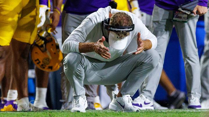 Oct 3, 2026; Baton Rouge, Louisiana, USA; LSU Tigers head coach Lane Kiffin reacts to a play against the McNeese Cowboys during the second half at Tiger Stadium. Mandatory Credit: Stephen Lew-Imagn Images Oct 3, 2026; Baton Rouge, Louisiana, USA; LSU Tigers head coach Lane Kiffin reacts to a play against the McNeese Cowboys during the second half at Tiger Stadium. Mandatory Credit: Stephen Lew-Imagn Images