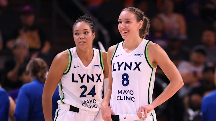 Minnesota Lynx forward Napheesa Collier (24) and forward Alanna Smith (8) against the Phoenix Mercury at PHX Arena. 