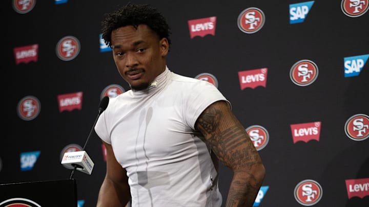 Jun 10, 2025; Santa Clara, CA, USA; San Francisco 49ers cornerback Deommodore Lenoir speaks to the media following an OTA at Levi's Stadium. Mandatory Credit: D. Ross Cameron-Imagn Images