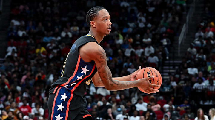 Mar 28, 2023; Houston, TX, USA; McDonald's All American West forward Ron Holland (1) in action