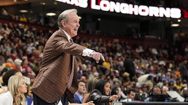 Mar 8, 2025; Greenville, SC, USA; Texas Longhorns head coach Vic Schaefer yells to his offense during the second half against the LSU Lady Tigers at Bon Secours Wellness Arena. Mandatory Credit: Jim Dedmon-Imagn Images Mar 8, 2025; Greenville, SC, USA; Texas Longhorns head coach Vic Schaefer yells to his offense during the second half against the LSU Lady Tigers at Bon Secours Wellness Arena. Mandatory Credit: Jim Dedmon-Imagn Images