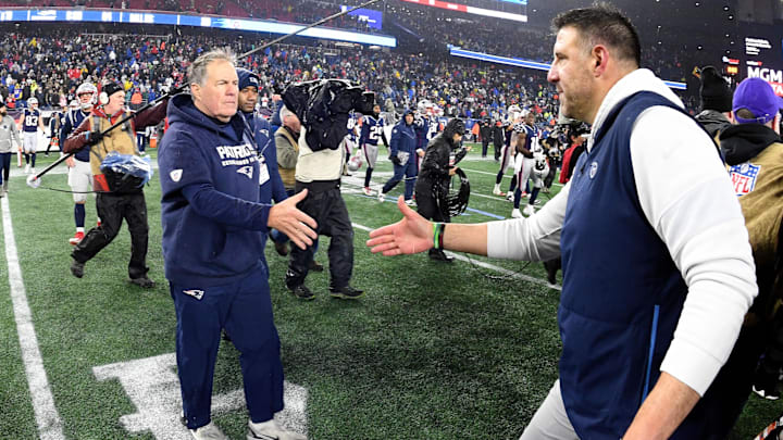 Jan 4, 2020; Foxborough, Massachusetts, USA;  New England Patriots head coach Bill Belichick shakes