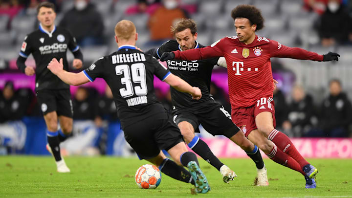 Leroy Sane (right) was the only goalscorer the last time Bayern Munich faced Arminia Bielefeld