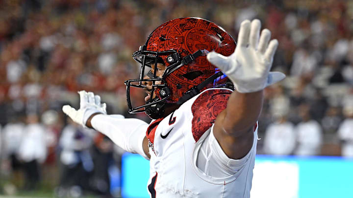 San Diego State Aztecs cornerback Chris Johnson (1) celebrates after a play against the Washington State Cougars in the first half at Gesa Field at Martin Stadium. San Diego State Aztecs cornerback Chris Johnson (1) celebrates after a play against the Washington State Cougars in the first half at Gesa Field at Martin Stadium.