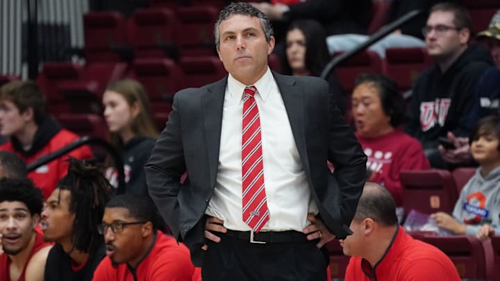 UNLV Runnin' Rebels head coach Josh Pastner watches the action against the Stanford Cardinal in the first half at Maples Pavilion. Mandatory Credit: David Gonzales-Imagn Images