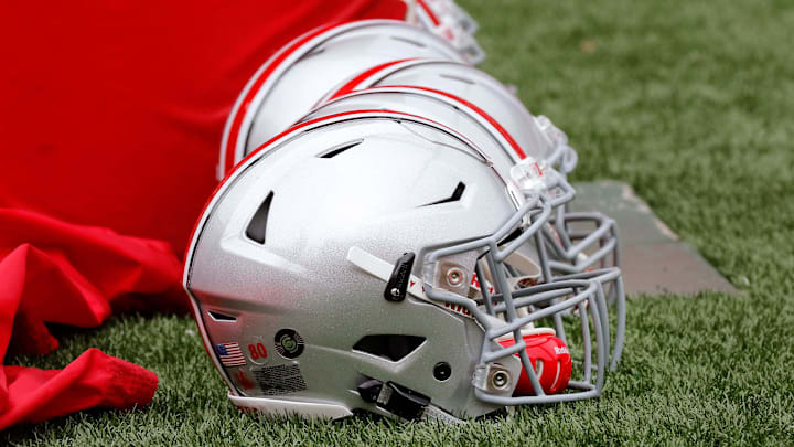 Sep 19, 2015; Columbus, OH, USA; Ohio State Buckeyes helmet during the game versus the Northern Illinois Huskies at Ohio Stadium. Ohio State won the game 20-13. Mandatory Credit: Joe Maiorana-Imagn Images