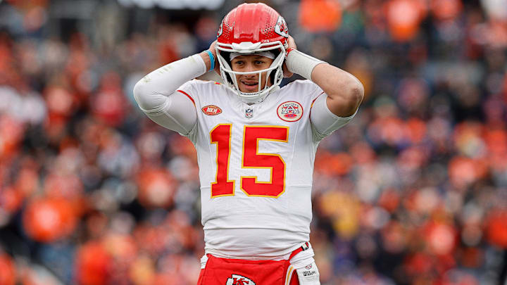 Oct 29, 2023; Denver, Colorado, USA; Kansas City Chiefs quarterback Patrick Mahomes (15) in the first quarter against the Denver Broncos at Empower Field at Mile High. Oct 29, 2023; Denver, Colorado, USA; Kansas City Chiefs quarterback Patrick Mahomes (15) in the first quarter against the Denver Broncos at Empower Field at Mile High.