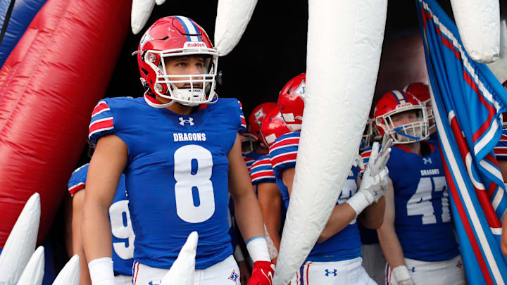Max Brown (8) and the Jefferson Dragons face Calhoun in the GHSA 3A state championship Wednesday.