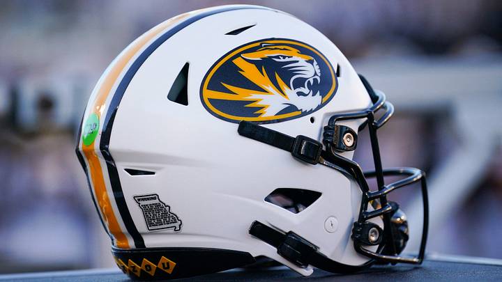 Sep 7, 2024; Columbia, Missouri, USA; A general view of a Missouri Tigers helmet against the Buffalo Bulls during the first half at Faurot Field at Memorial Stadium. Mandatory Credit: Denny Medley-Imagn Images