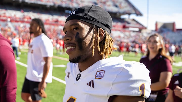 Nov 30, 2024; Tucson, Arizona, USA; Arizona State Sun Devils defensive back Keith Abney II (1) against the Arizona Wildcats during the Territorial Cup at Arizona Stadium. Mandatory Credit: Mark J. Rebilas-Imagn Images