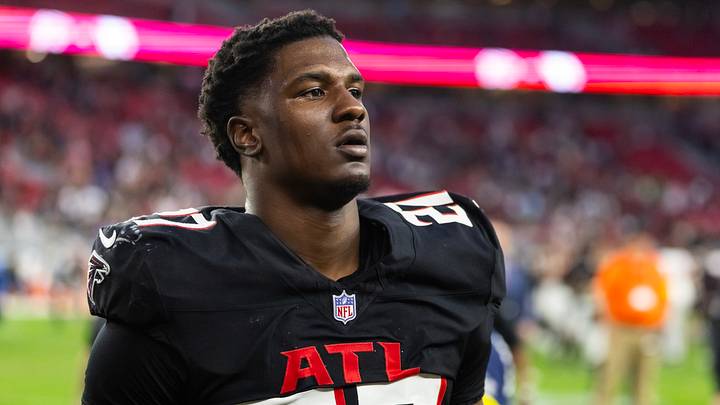 Dec 21, 2025; Glendale, Arizona, USA; Atlanta Falcons linebacker James Pearce Jr. (27) against the Arizona Cardinals at State Farm Stadium. Mandatory Credit: Mark J. Rebilas-Imagn Images Dec 21, 2025; Glendale, Arizona, USA; Atlanta Falcons linebacker James Pearce Jr. (27) against the Arizona Cardinals at State Farm Stadium. Mandatory Credit: Mark J. Rebilas-Imagn Images