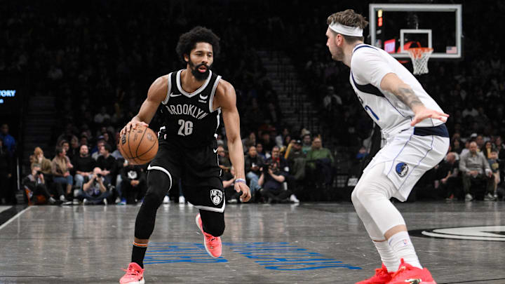 Feb 6, 2024; Brooklyn, New York, USA; Brooklyn Nets guard Spencer Dinwiddie (26) makes a move
