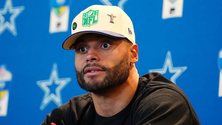 Sep 27, 2026; Rio De Janeiro, BRA;  Dallas Cowboys quarterback Dak Prescott (4) speaks to the media after the game at Maracana Stadium.  Mandatory Credit: Kirby Lee-Imagn Images