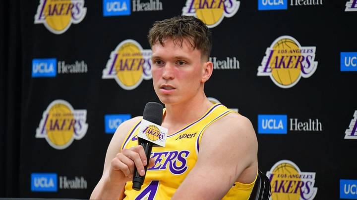 Los Angeles Lakers player Dalton Knecht (4) during media day at UCLA Health Training Center