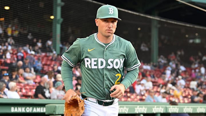 May 16, 2025; Boston, Massachusetts, USA; Boston Red Sox third baseman Alex Bregman (2) runs out of the dugout before the start of a game against the Atlanta Braves at Fenway Park. Mandatory Credit: Eric Canha-Imagn Images May 16, 2025; Boston, Massachusetts, USA; Boston Red Sox third baseman Alex Bregman (2) runs out of the dugout before the start of a game against the Atlanta Braves at Fenway Park. Mandatory Credit: Eric Canha-Imagn Images