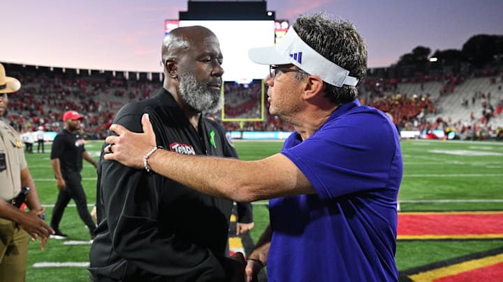 Maryland coach Mike Locksley and Washingtoncoach Jedd Fisch shake hands following Washington's shocking comeback win on Saturday, October 4. Maryland coach Mike Locksley and Washingtoncoach Jedd Fisch shake hands following Washington's shocking comeback win on Saturday, October 4.
