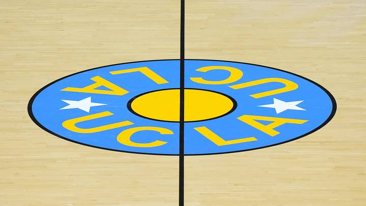 Dec 19, 2023; Los Angeles, California, USA; The UCLA Bruins logo at center court at Pauley Pavilion presented by Wescom. Mandatory Credit: Kirby Lee-USA TODAY Sports Dec 19, 2023; Los Angeles, California, USA; The UCLA Bruins logo at center court at Pauley Pavilion presented by Wescom. Mandatory Credit: Kirby Lee-USA TODAY Sports