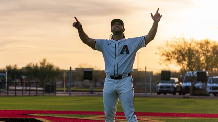 Feb 19, 2025; Scottsdale, AZ, USA; Arizona Diamondbacks infielder Eugenio Suarez (28) poses for a portrait for MLB Media Day at Salt River Fields. Mandatory Credit: Allan Henry-Imagn Images Feb 19, 2025; Scottsdale, AZ, USA; Arizona Diamondbacks infielder Eugenio Suarez (28) poses for a portrait for MLB Media Day at Salt River Fields. Mandatory Credit: Allan Henry-Imagn Images