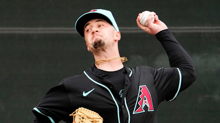 Arizona Diamondbacks pitcher Kyle Nelson during spring training practice at Salt River Fields at Talking Stick in Scottsdale on Feb. 13, 2025. Arizona Diamondbacks pitcher Kyle Nelson during spring training practice at Salt River Fields at Talking Stick in Scottsdale on Feb. 13, 2025.