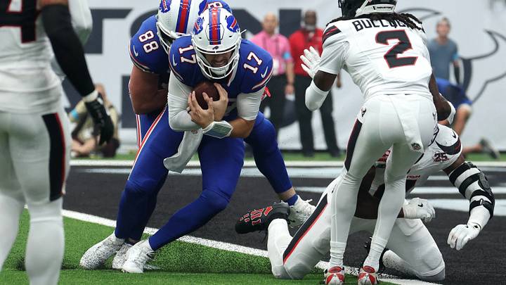 Sep 13, 2026; Houston, Texas, USA; Buffalo Bills quarterback Josh Allen (17) runs with the ball for a touchdown during the first half against the Houston Texans at Reliant Stadium Sep 13, 2026; Houston, Texas, USA; Buffalo Bills quarterback Josh Allen (17) runs with the ball for a touchdown during the first half against the Houston Texans at Reliant Stadium