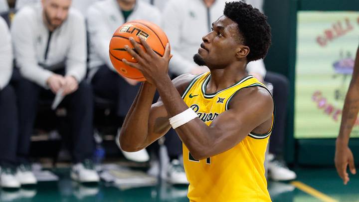 Mar 7, 2026; Waco, Texas, USA; Baylor Bears guard Tounde Yessoufou (24) shoots a free throw during the second half at Paul and Alejandra Foster Pavilion. Mar 7, 2026; Waco, Texas, USA; Baylor Bears guard Tounde Yessoufou (24) shoots a free throw during the second half at Paul and Alejandra Foster Pavilion.