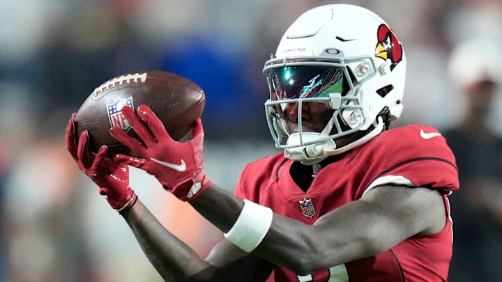 Dec 12, 2022; Glendale, Ariz., USA;  Arizona Cardinals wide receiver Marquise Brown (2) warms up