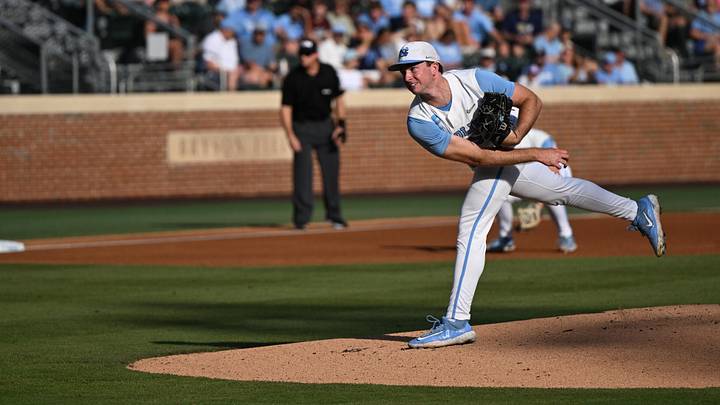 May 29, 2026; Chapel Hill, NC, USA; North Carolina Tar Heels pitcher Ryan Lynch (53) pitches during game 2 of the Chapel Hill Regional at Boshamer Stadium. Mandatory Credit: William Howard-Imagn Images
