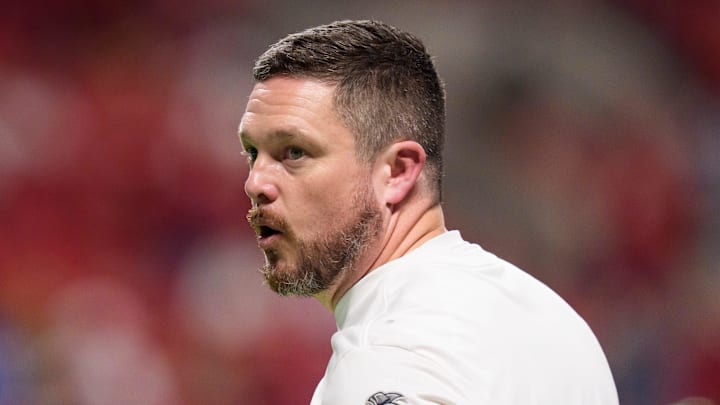 Oregon head coach Dan Lanning takes the field as the Oregon Ducks face the Indiana Hoosiers in the Peach Bowl on Jan. 9, 2026, at Mercedes-Benz Stadium in Atlanta, Georgia.