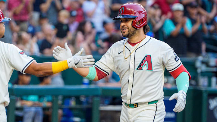 Arizona Diamondbacks third baseman Eugenio Suarez celebrates after hitting a home run against the Atlanta Braves on April 26 at Chase Field. Arizona Diamondbacks third baseman Eugenio Suarez celebrates after hitting a home run against the Atlanta Braves on April 26 at Chase Field.