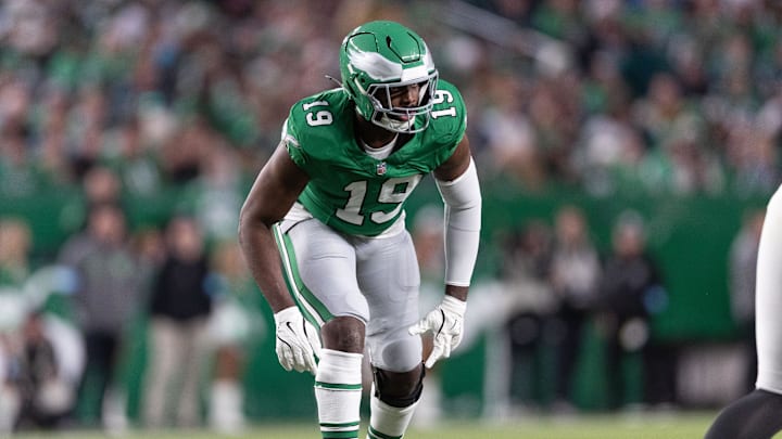 Nov 3, 2024; Philadelphia, Pennsylvania, USA; Philadelphia Eagles linebacker Josh Sweat (19) in a game against the Jacksonville Jaguars at Lincoln Financial Field. Mandatory Credit: Bill Streicher-Imagn Images Nov 3, 2024; Philadelphia, Pennsylvania, USA; Philadelphia Eagles linebacker Josh Sweat (19) in a game against the Jacksonville Jaguars at Lincoln Financial Field. Mandatory Credit: Bill Streicher-Imagn Images