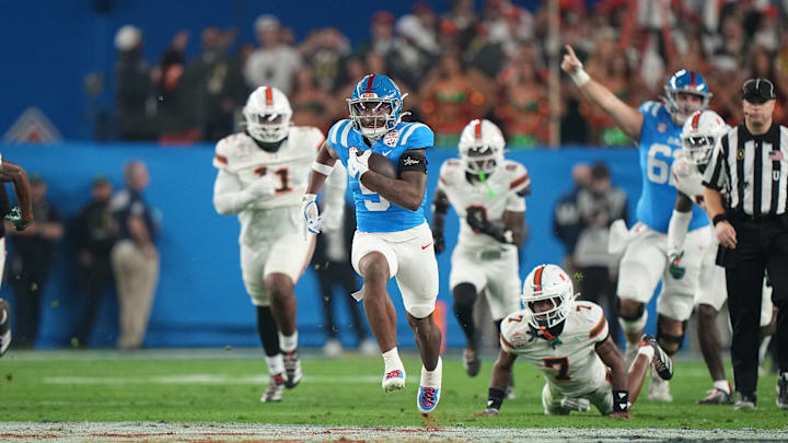 Kewan Lacy exited the game after running for a long touchdown for Ole Miss against Miami in the College Football Playoff semifinal at the Fiesta Bowl.