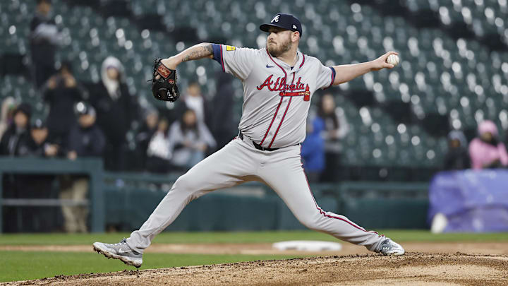 Apr 1, 2024; Chicago, Illinois, USA; Atlanta Braves relief pitcher Tyler Matzek (68) pitches against