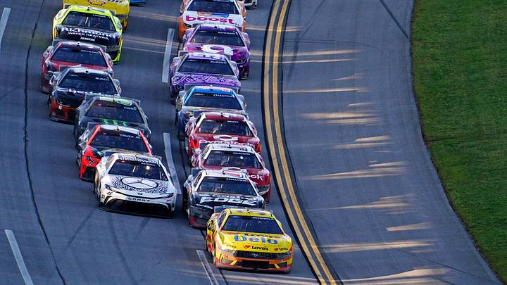 Apr 21, 2024; Talladega, Alabama, USA; NASCAR Cup Series driver Tyler Reddick (45) and NASCAR Cup Series driver Michael McDowell (34) lead the field during the GEICO 500 at Talladega Superspeedway. Mandatory Credit: John David Mercer-USA TODAY Sports Apr 21, 2024; Talladega, Alabama, USA; NASCAR Cup Series driver Tyler Reddick (45) and NASCAR Cup Series driver Michael McDowell (34) lead the field during the GEICO 500 at Talladega Superspeedway. Mandatory Credit: John David Mercer-USA TODAY Sports