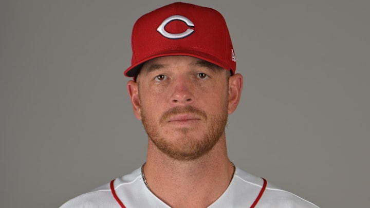 Feb 17, 2026; Goodyear, AZ, USA; Cincinnati Reds pitcher Caleb Ferguson (46) during media day in Goodyear, Arizona. Mandatory Credit: Jayne Kamin-Oncea-Imagn Images