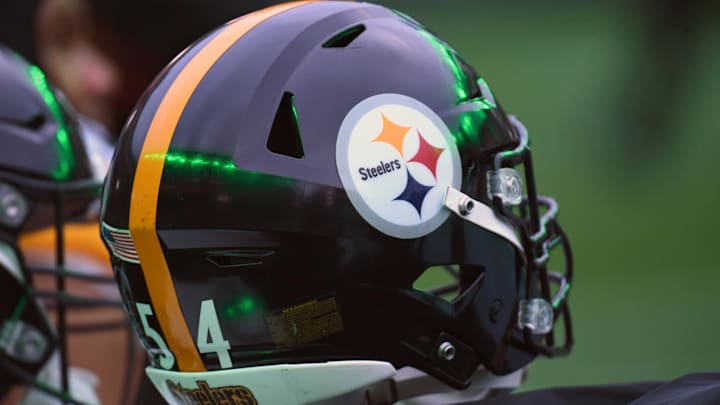Dec 15, 2024; Philadelphia, Pennsylvania, USA; Pittsburgh Steelers helmet on the sidelines against the Philadelphia Eagles at Lincoln Financial Field. Mandatory Credit: Eric Hartline-Imagn Images