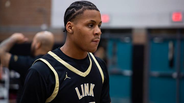 Jan 3, 2025; Gilbert, AZ, USA; Link Academy guard Trent Perry (23) against Wasatch Academy during the Hoophall West High School Invitational at Highland High School. Mandatory Credit: Mark J. Rebilas-Imagn Images Jan 3, 2025; Gilbert, AZ, USA; Link Academy guard Trent Perry (23) against Wasatch Academy during the Hoophall West High School Invitational at Highland High School. Mandatory Credit: Mark J. Rebilas-Imagn Images