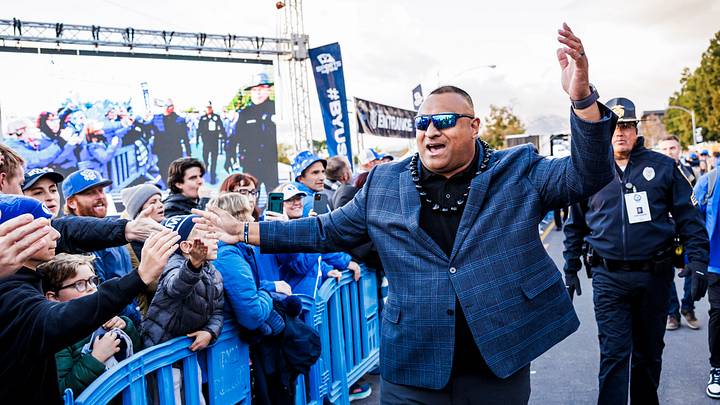 Kalani Sitake heads into Lavell Edwards Stadium Kalani Sitake heads into Lavell Edwards Stadium