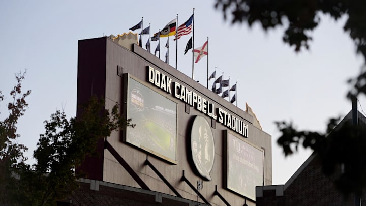 Nov 30, 2024; Tallahassee, Florida, USA; A general view of the outside of Doak S. Campbell Stadium as the Florida State Seminoles and the Florida Gators face off. Mandatory Credit: Melina Myers-Imagn Images