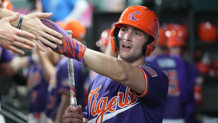 Feb 15, 2025; Arlington, TX, USA; Clemson vs Arizona baseball during the Shriner's Children's College Showdown at Globe Life Field. Mandatory Credit: Jim Cowsert-Imagn Images