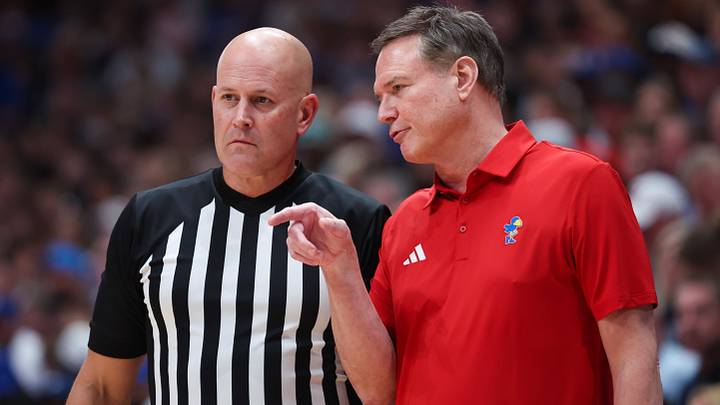 Oct 25, 2026; Lawrence, Kansas, USA; Kansas Jayhawks head coach Bill Self talks to an official during the first half against the Duke Blue Devils at Allen Fieldhouse. Mandatory Credit: Scott Sewell-Imagn Images Oct 25, 2026; Lawrence, Kansas, USA; Kansas Jayhawks head coach Bill Self talks to an official during the first half against the Duke Blue Devils at Allen Fieldhouse. Mandatory Credit: Scott Sewell-Imagn Images