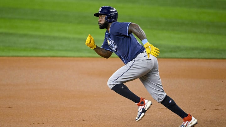 Tampa Bay Rays left fielder Randy Arozarena runs against the Texas Rangers on July 6 at Globe Life Field. Tampa Bay Rays left fielder Randy Arozarena runs against the Texas Rangers on July 6 at Globe Life Field.