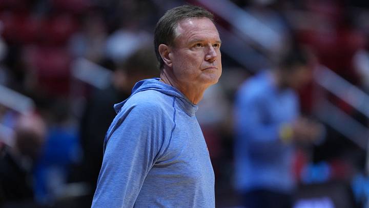 Mar 19, 2026; San Diego, CA, USA; Kansas Jayhawks head coach Bill Self during a practice session ahead of the first round of the men's 2026 NCAA Tournament at Viejas Arena. Mandatory Credit: Kirby Lee-Imagn Images Mar 19, 2026; San Diego, CA, USA; Kansas Jayhawks head coach Bill Self during a practice session ahead of the first round of the men's 2026 NCAA Tournament at Viejas Arena. Mandatory Credit: Kirby Lee-Imagn Images