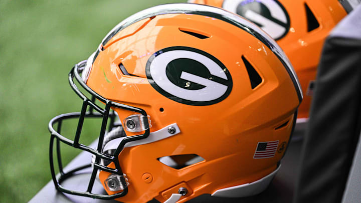 Dec 29, 2024; Minneapolis, Minnesota, USA;  A Green Bay Packers helmet sits ready before the game against the Minnesota Vikings at U.S. Bank Stadium.