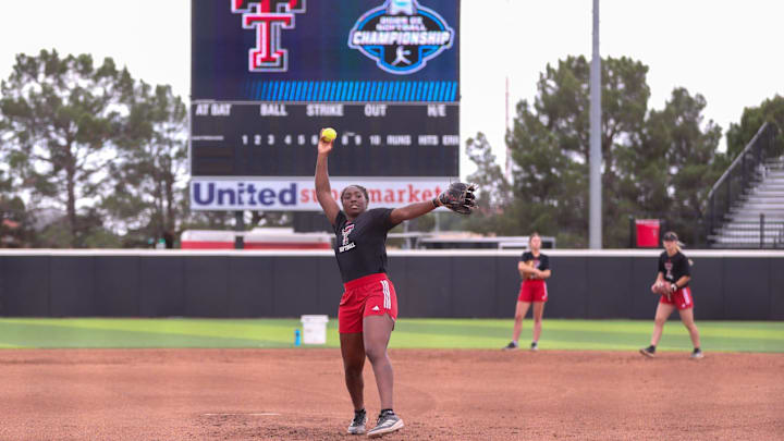 The Texas Tech softball team holds practice ahead of the Lubbock Regional, Thursday, May 15, 2025, at Rocky Johnson Field.