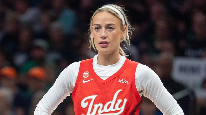 Aug 2, 2026; Minneapolis, Minnesota, USA; Indiana Fever guard Sophie Cunningham (8) lines up during a free throw for Minnesota Lynx forward Napheesa Collier in the second quarter at Target Center. Mandatory Credit: Matt Blewett-Imagn Images