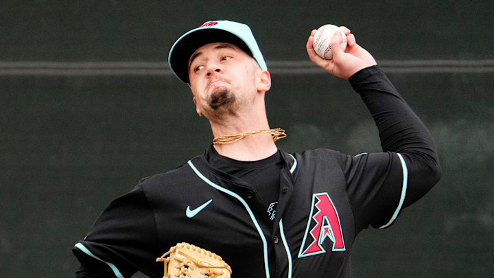 Arizona Diamondbacks pitcher Kyle Nelson during spring training practice at Salt River Fields at Talking Stick in Scottsdale on Feb. 13, 2025.