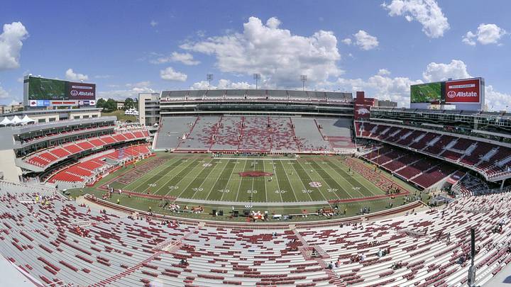 Sep 15, 2018; Fayetteville, AR, USA; Overall view of the field before the game between the Arkansas Razorbacks and the North Texas Mean Green at Donald W. Reynolds Razorback Stadium. Mandatory Credit: Justin Ford-Imagn Images