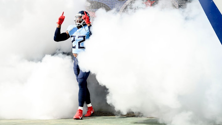 Tennessee Titans running back Derrick Henry (22) takes the field to play the Chiefs.