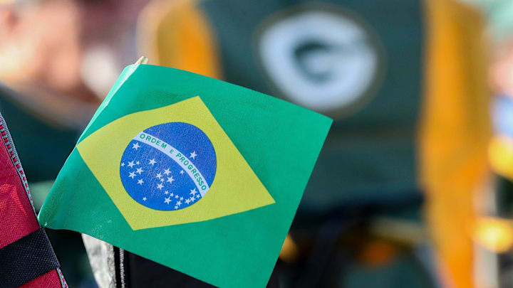A miniature Brazilian flag is seen during a watch party for the Green Bay Packers game against the Philadelphia Eagles in Sao Paulo, Brazil, on Friday, September 6, 2024. Tork Mason/USA TODAY NETWORK-Wisconsin